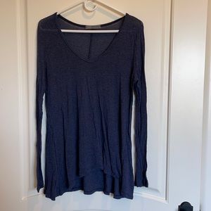 Long sleeve navy blue t shirt with swoop neck